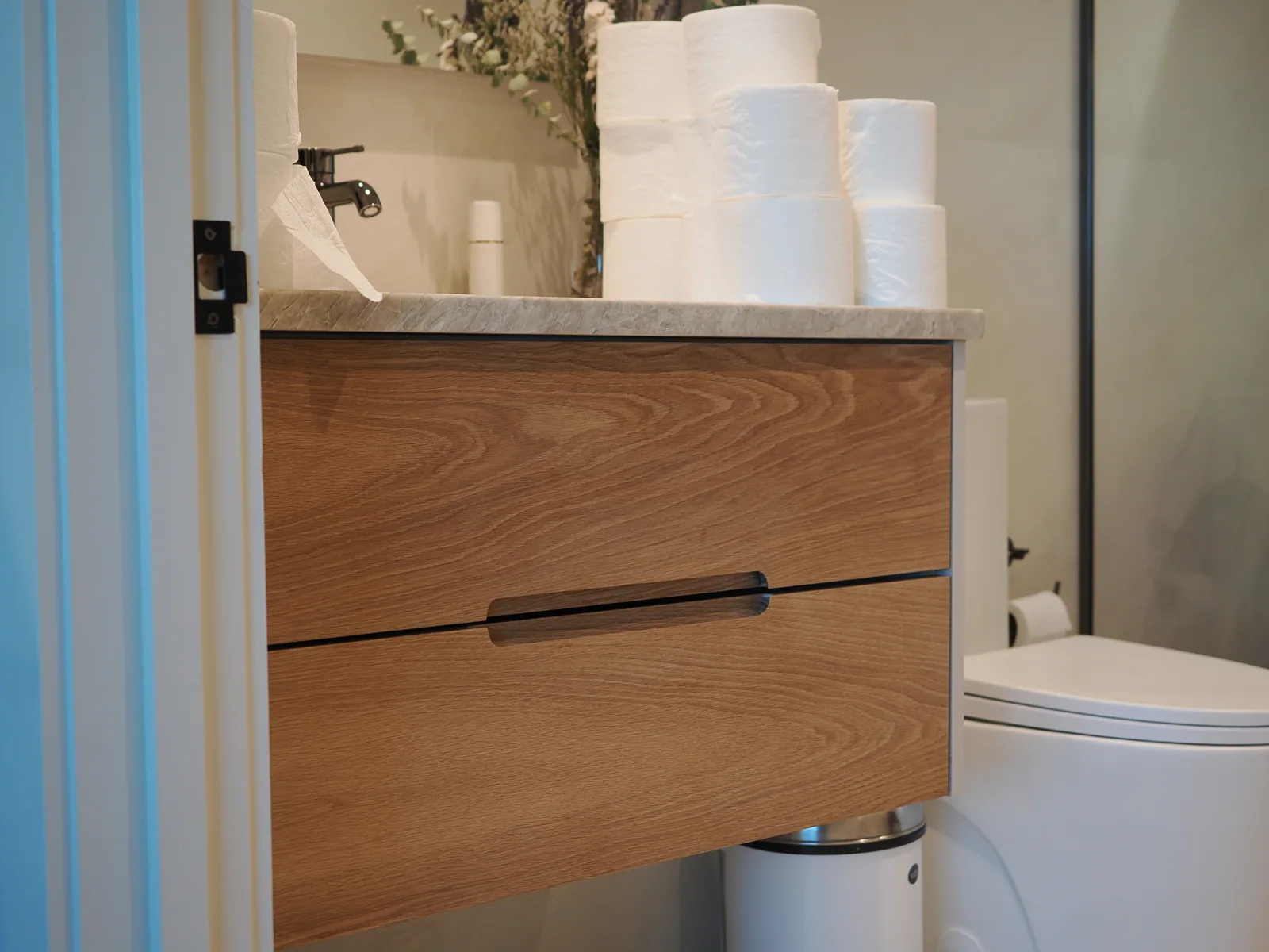 Compact floating vanity by LeVika Furniture